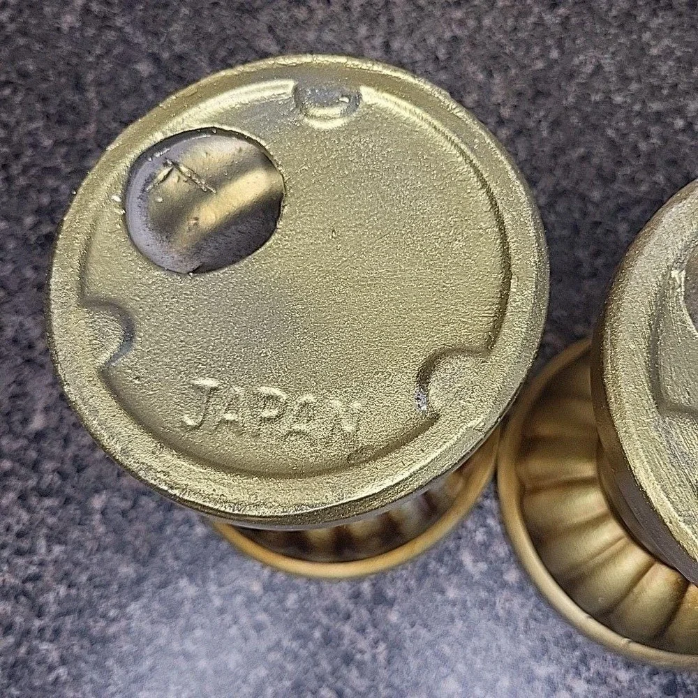 VINTAGE Japan Ceramic Gold 3 Sized Candle Holders Mid Century Modern w/ Box (2)